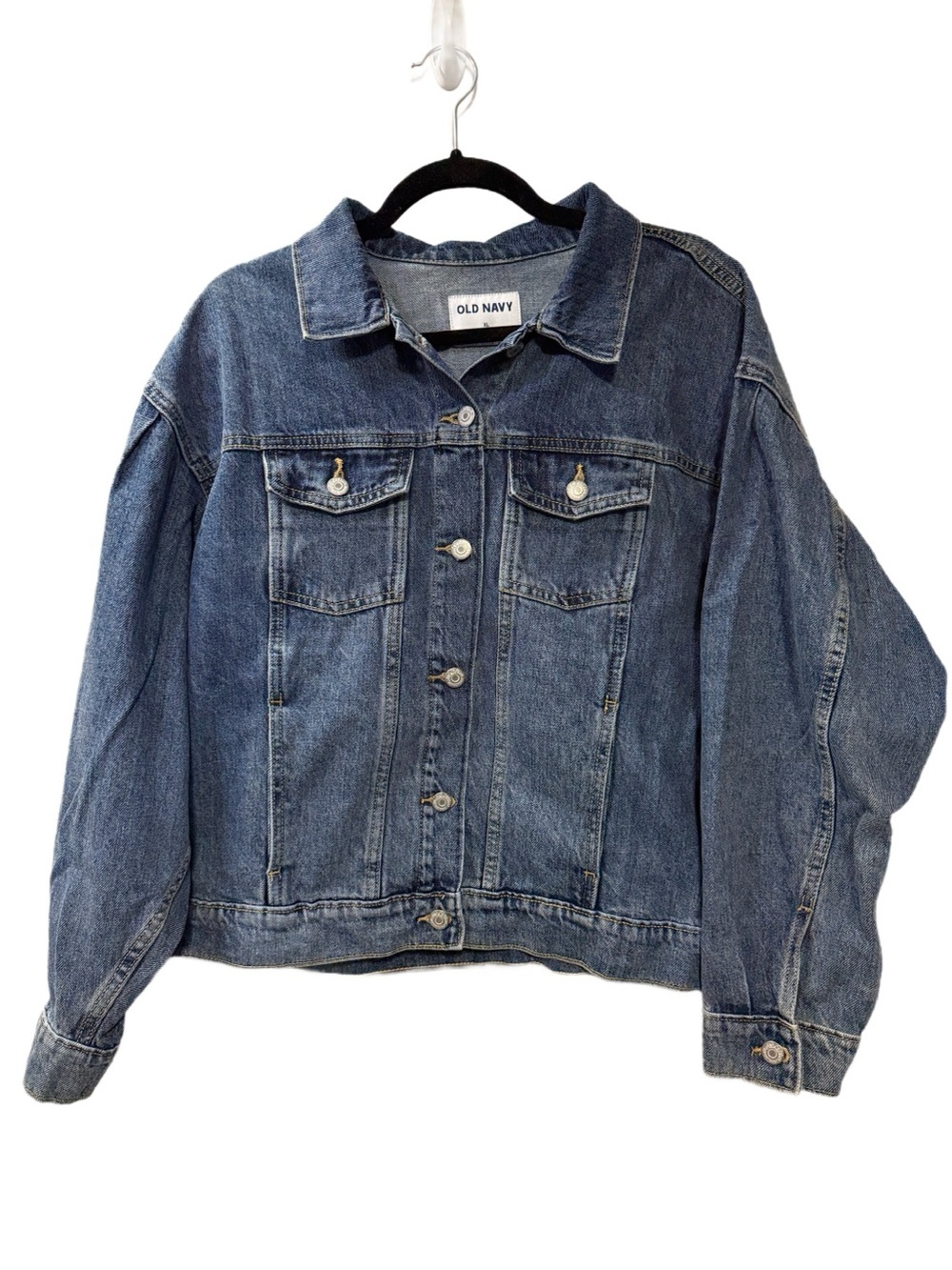 Old Navy Medium Wash Puff Sleeve Denim Jacket, Size XL (16/18) - Picture 3 of 5